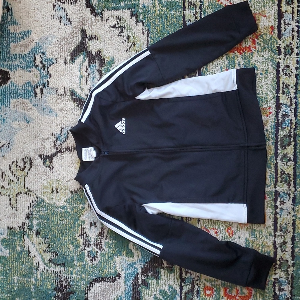 Adidas Track jacket kids size 8 black and white